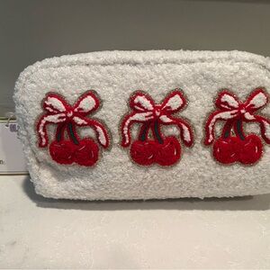 Chic White Cosmetic Bag with Red Cherry Design